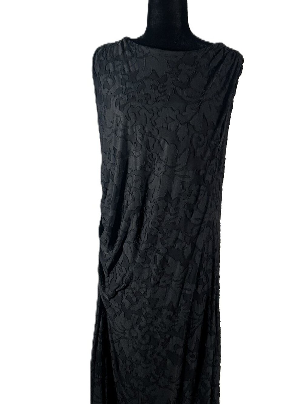 Old Navy Black Textured Midi Dress XXL | Draped Side Detail | Flowy Minimalist